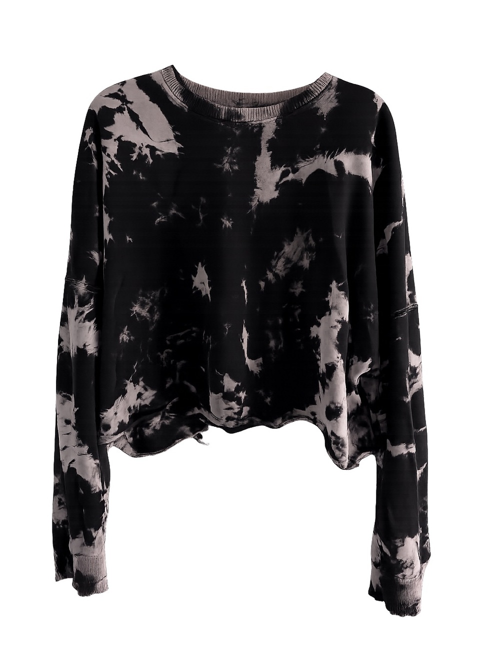 Garage Black & Grey Tie-Dye Cropped Raw Hem Sweatshirt L